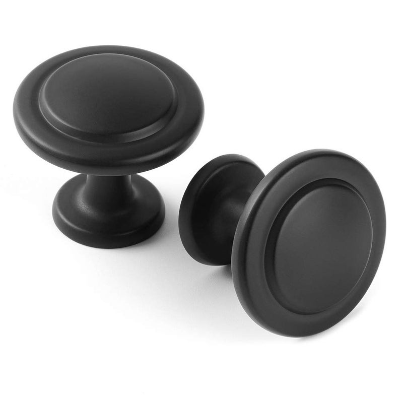 KOOFIZO Round Cabinet Knobs Matte Black Cabinet Pulls, Dia. 1-1/4 Inch, 10 Pack Black Drawer Knobs for Kitchen Cabinets 1960 Drawers Dresser Cupboard Bedroom Bathroom - Image 1